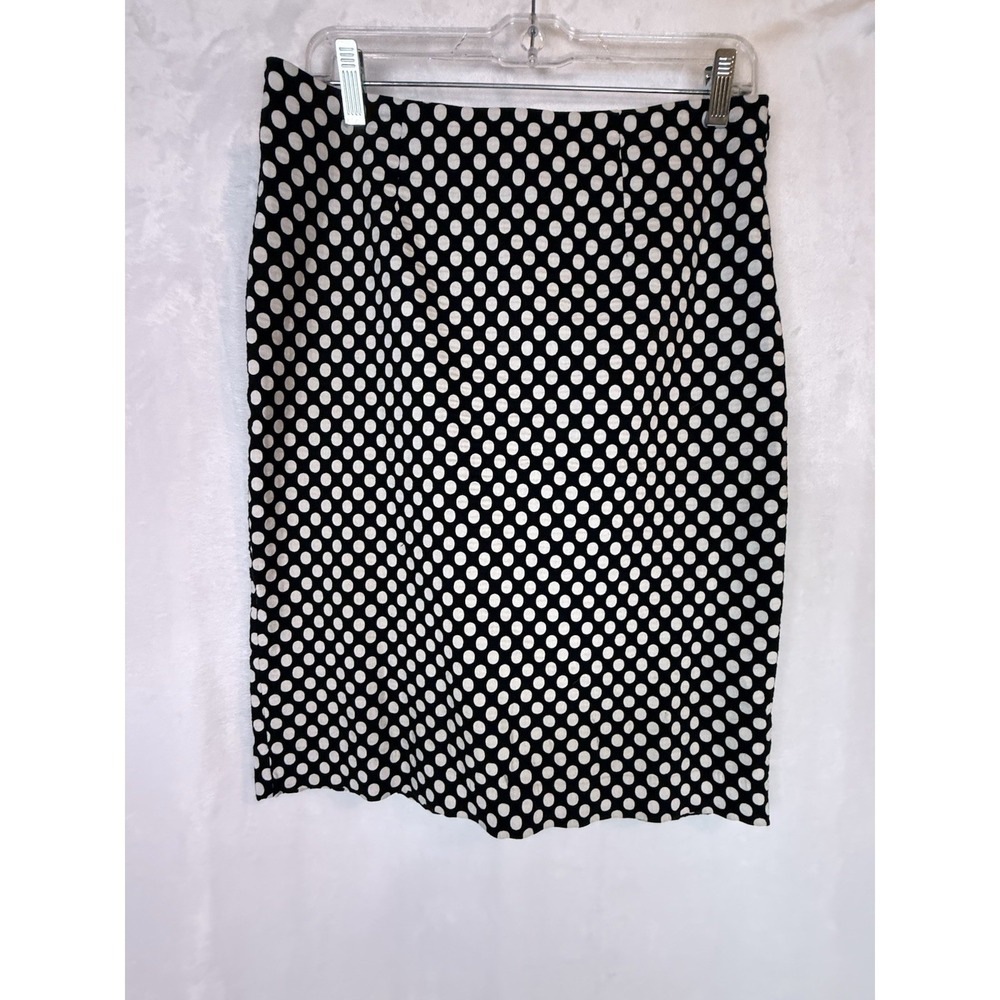 Chico's Polka Dot Skirt Size 1 M Black White Cotton Blend Knee Length Classic‎